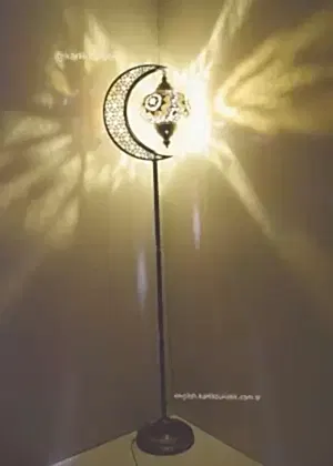 Mozaik Tekli Köşe Lambası Uzun Hilal Şeklinde Dekoratif Lambader  Gece Lambası