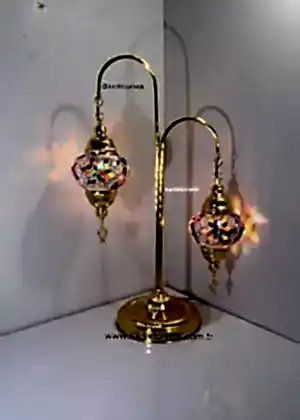 Mozaik masa lambası Çift Cam Altın Kaplama, Türk Abajur, Tiffany Lamba, Ayaklı Lamba El Yapımı Zemin Lambası  Altın Renk