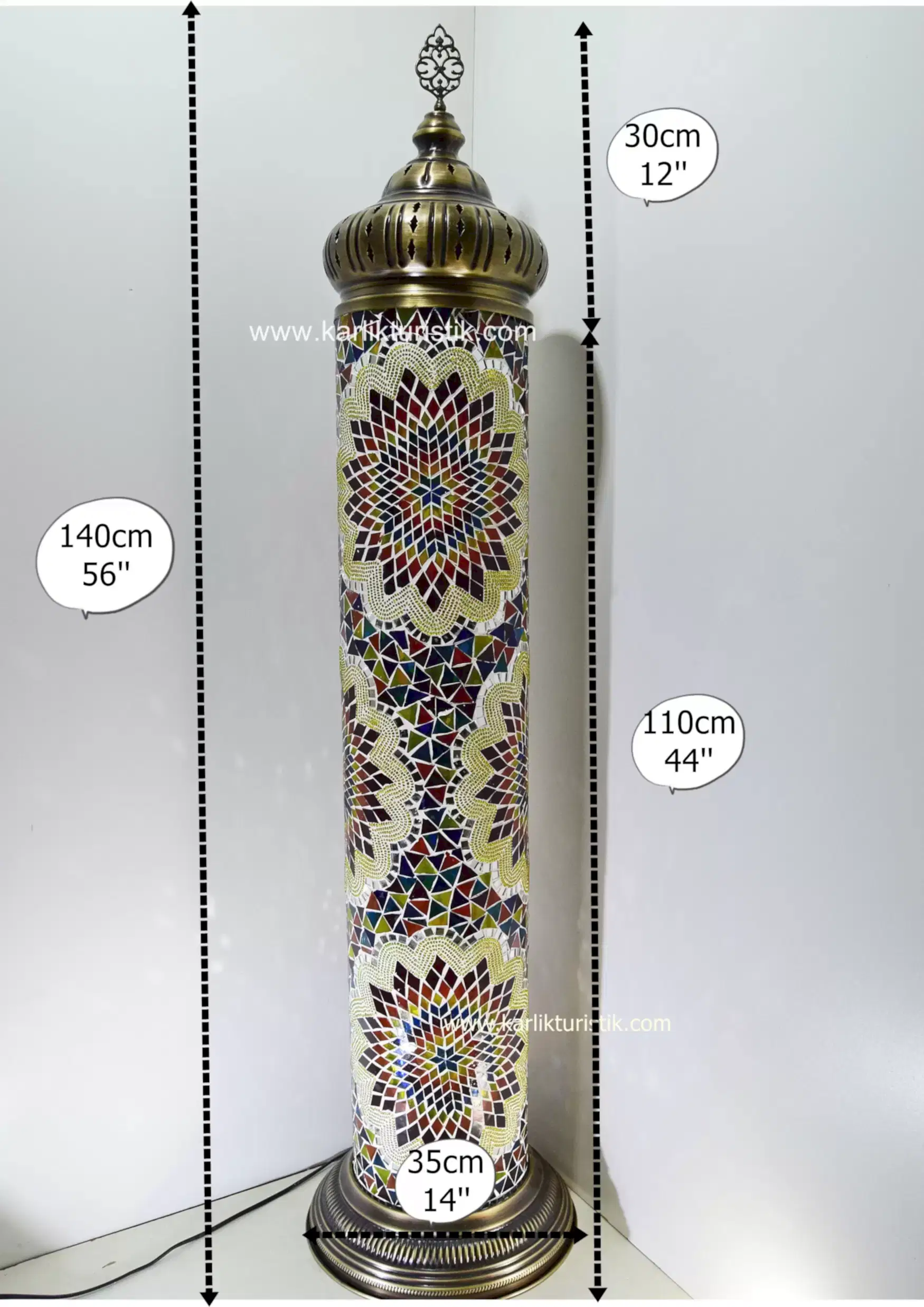 Mozaik silindir tarzı-Köşe lambası- Türk tarzı uzun silindir mozaik lambası büyük 1