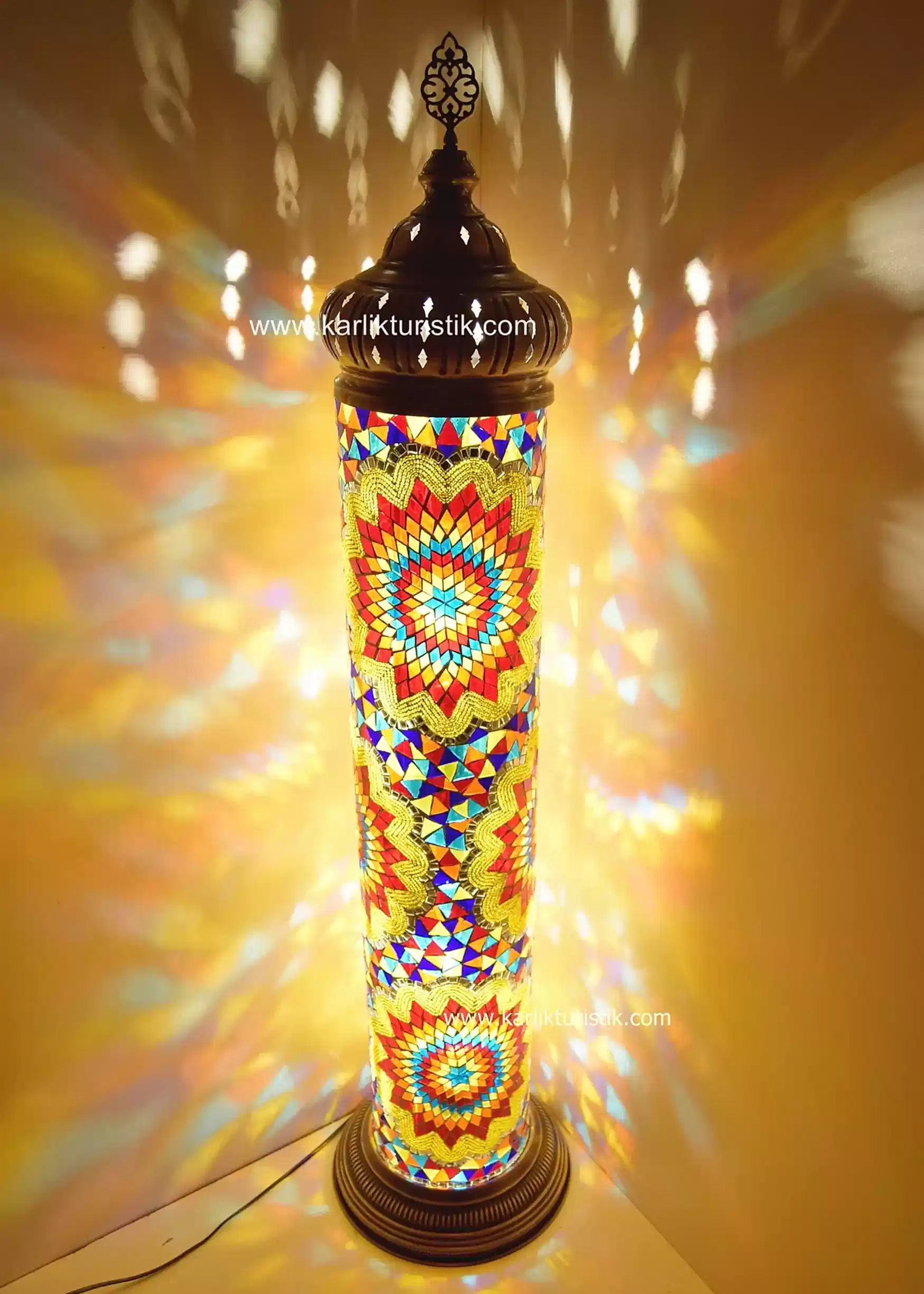 Mozaik silindir tarzı-Köşe lambası- Türk tarzı uzun silindir mozaik lambası büyük 3