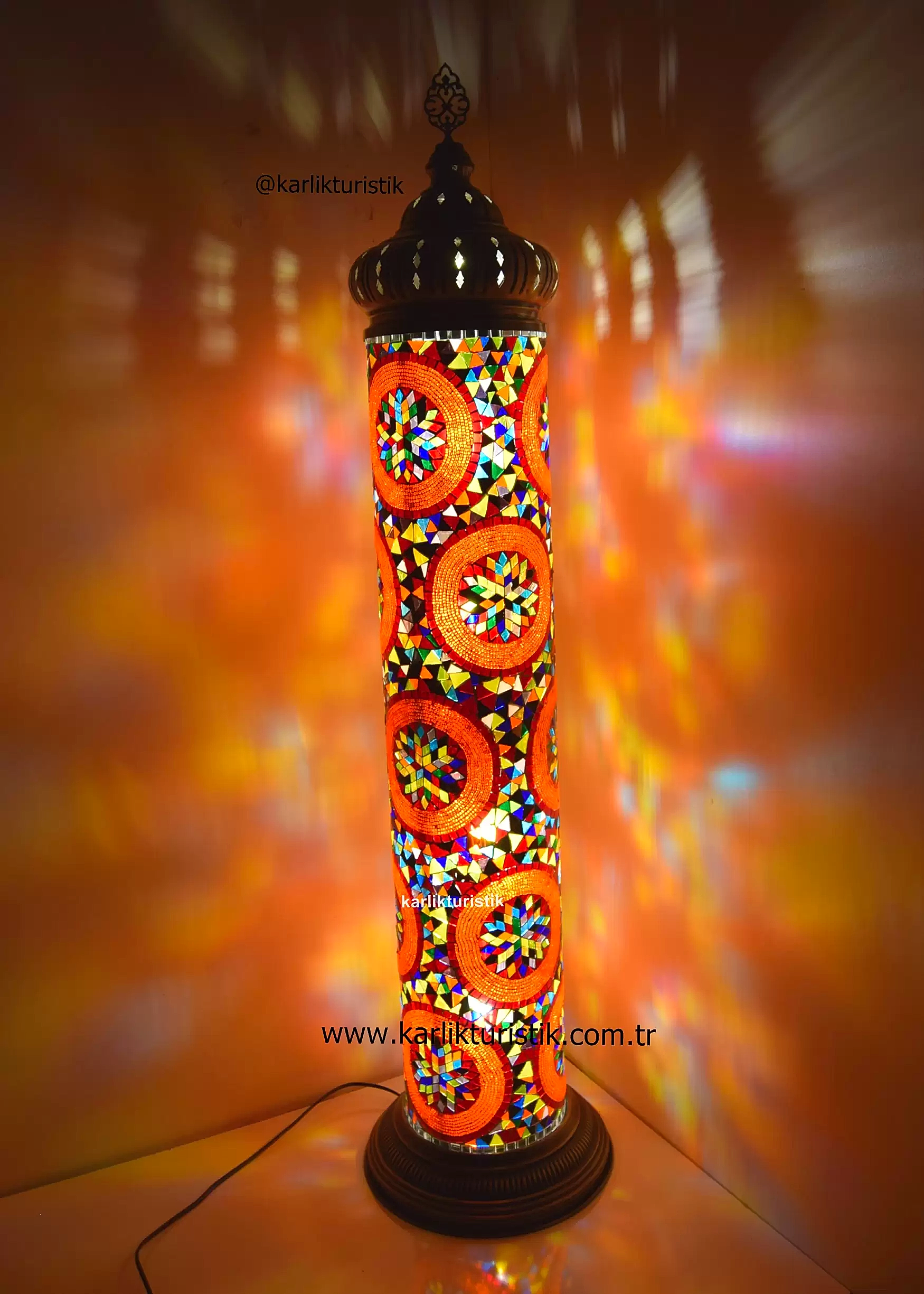 Mozaik silindir tarzı-Köşe lambası- Türk tarzı uzun silindir mozaik lambası büyük 6
