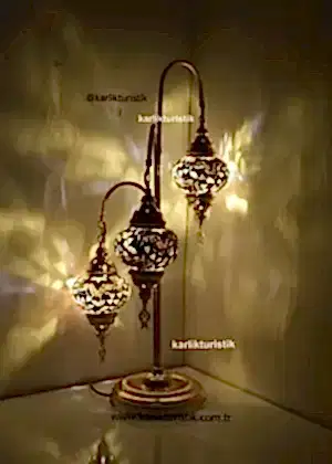 Mozaik Lamba Dekoratif Gece Lambası Mozaik Lambader 3Lü oltalı Altın Kaplama