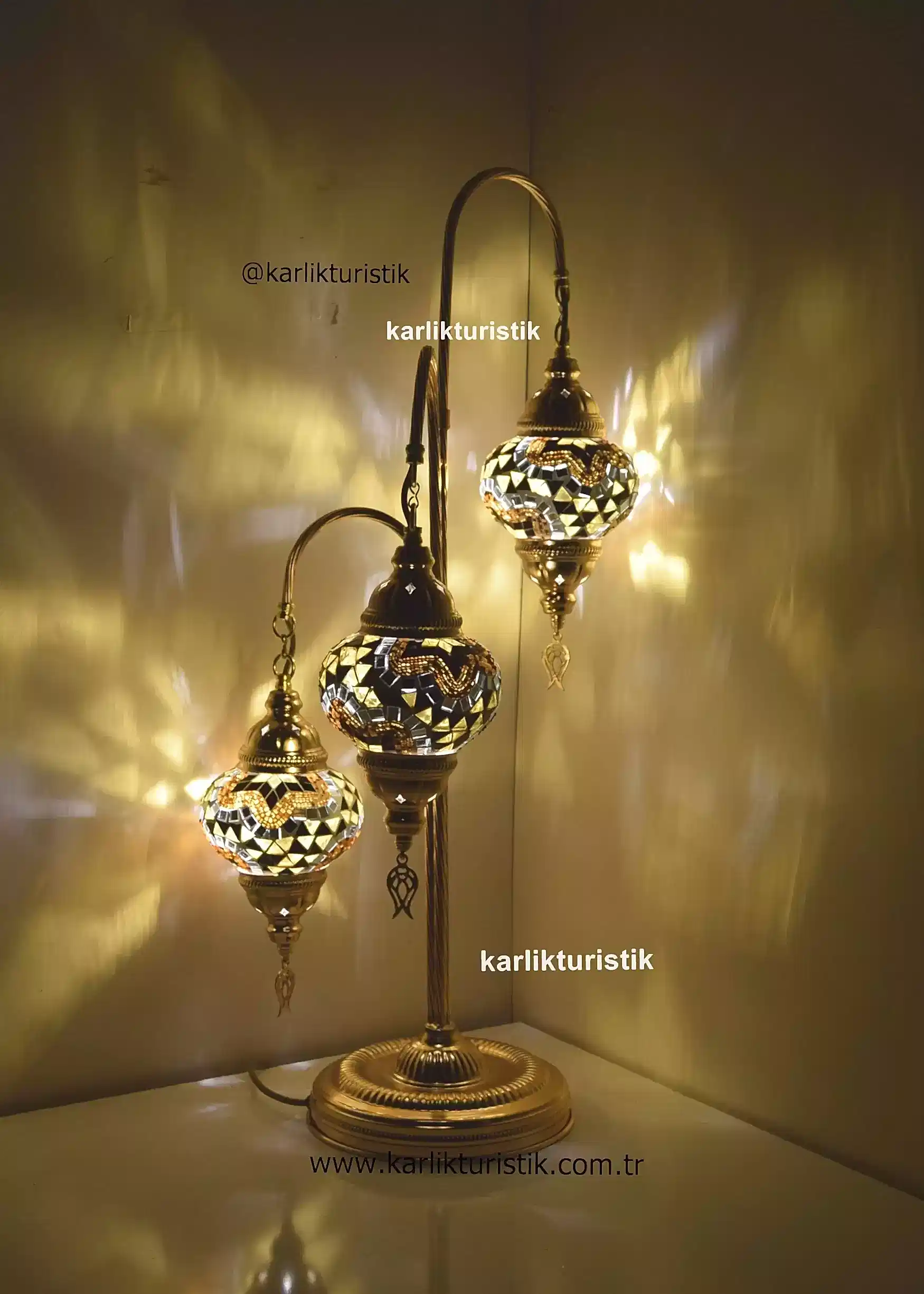 Mozaik Lambader 3 LÜ Altın rengi Türk lambası2