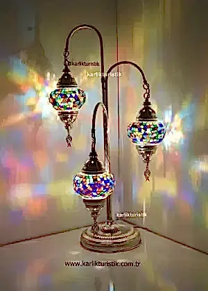 Mozaik Lamba Dekoratif Gece Lambası Mozaik Lambader 3Lü oltalı Gümüş Kaplama