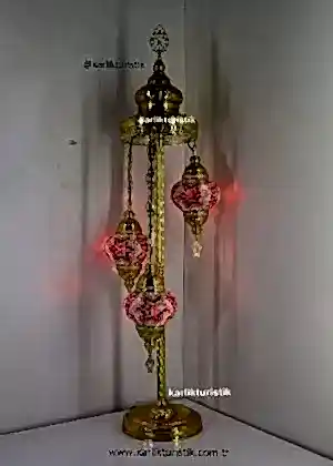 Mozaik Lambader Gold,Otantik Lambası,Dekoratif Köşe Lambası 3 Lü Mozaik Gece Lambası altın rengi