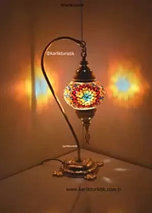 Mozaik Lamba Abajur Altın Kaplama ,Mozaik Masa Lambası Osmanlı Türk Mozaik Kuğuboynu Lamba Renkli