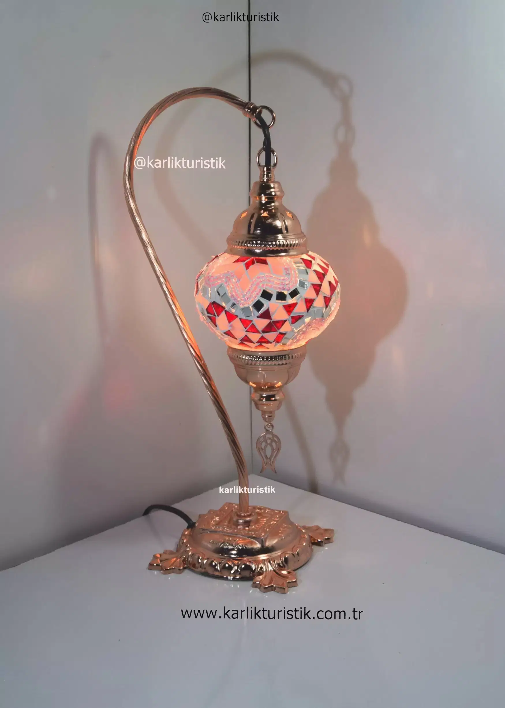 Mozaik masa lambası ,otantik türk deveboynu lambası hediyelik eşya abajur bakır rengi kaplama22