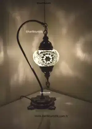 Mozaik Lamba Abajur Füme Renk, Kaplama ,Mozaik Masa Lambası Osmanlı Türk Mozaik Kuğuboynu Lamba Renkli