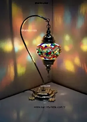 Mozaik Lamba Abajur Gümüş Renk, Kaplama ,Mozaik Masa Lambası Osmanlı Türk Mozaik Kuğuboynu Lamba Renkli