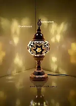 Mozaik Masa Lambası  Abajur Bakır Kaplama Renkli , Türk El Yapımı Lamba, Özel, Eşsiz, Türk lambaları