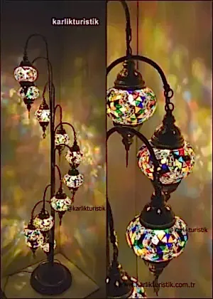 Bohem Stili Eskitme Köşe Lambaları, Mozaik ev lambası, El Sanatı,Osmanlı Dekoru Özel Antik Renk 11 Mozaik Cam