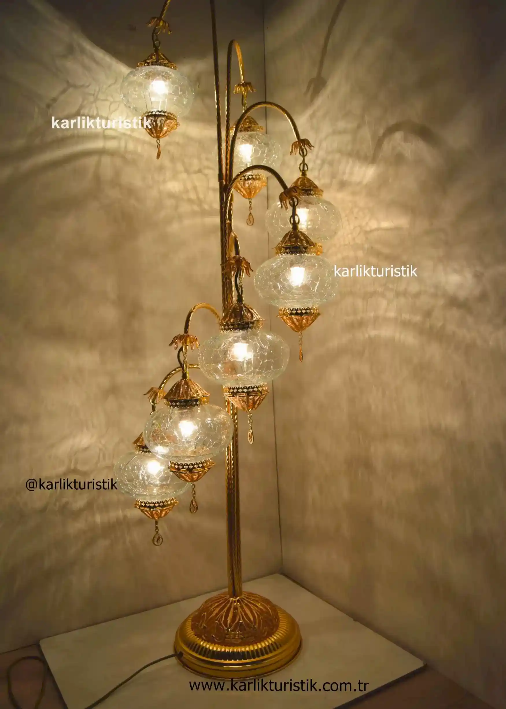 dekoratif köşe lambası ,ayaklı 7 li lambader el işi bakır telkari otantiik100