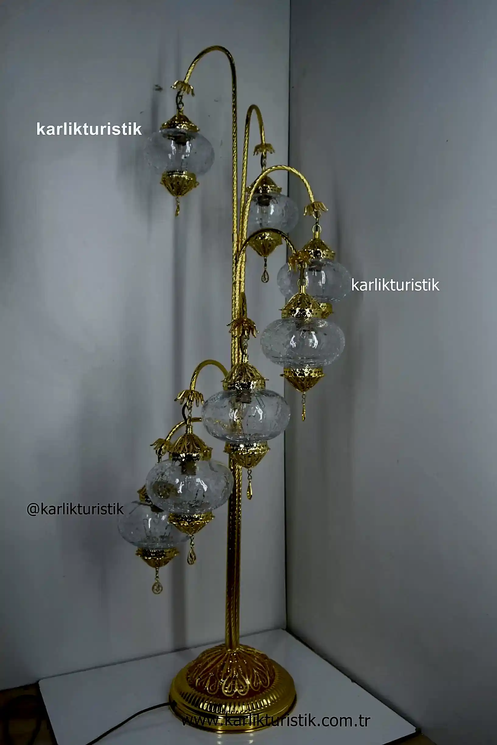 dekoratif köşe lambası ,ayaklı 7 li lambader el işi bakır telkari otantiik109