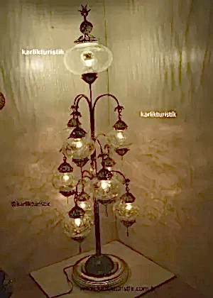 Lambader Şeffaf Cam Çatlatma Desen, Otantik Ayaklı Lamba 10 camlı, Osmanlı Tarzı Lambader Gümüş Kaplama Özel Seri