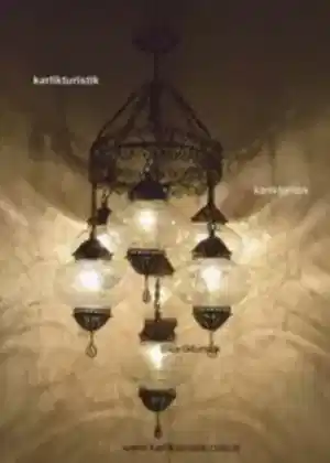 Osmanlı avize&nbsp;Modelleri,Türk Lambası Avize,Çatlak Cam Lamba Askısı,Moraccon Lamba,El Yapımı Telkari sanatı Bakır Malzeme 7 li Avize
