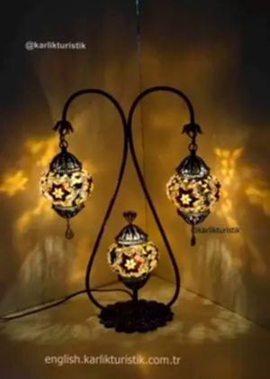 Sanatsal Dekoratif Ev Işıkları, Hediye Lamba El Yapımı Bakır Telkari 3 Küre Kuğuboynu Mozaik Lamba F-T-240