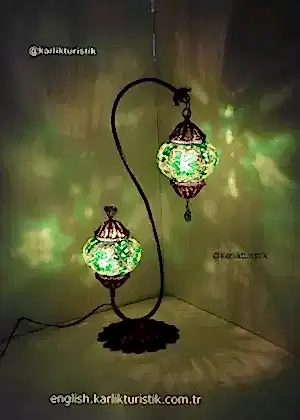 Sanatsal Dekoratif Ev Işıkları, Hediye Lamba El Yapımı Bakır Telkari Çiftli Mozaik S Kuğuboynu Mozaik LambaF-T-239