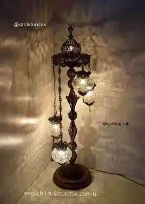 OTANTİK BAKIR TELKARİ 5 Lİ LAMBADER KUBBELİ OSMANLI ŞEFAF ÇATLAK CAMLI