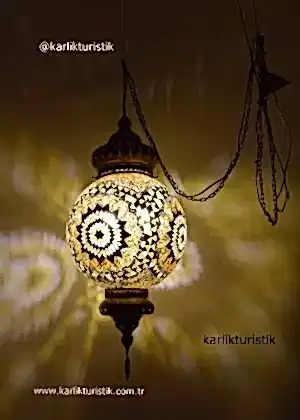 Türk Lambası Avize XXXL 40cm Top Mozaik Asılı Lamba Renkli Sarkıt Lamba Otantik