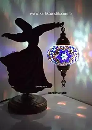 Derviş, Mevlana, Dekoratif Figürler, Sufi Tarzı El Yapımı Mozaik Masa Lambası no3