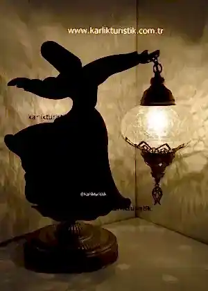 Derviş, Mevlana, Dekoratif Figürler, Sufi Tarzı El Yapımı Osmanlı Masa Lambası no3 Şefaf Çatlak Lamba