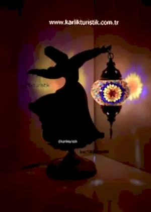Derviş, Mevlana, Dekoratif Figürler, Sufi Tarzı El Yapımı Mozaik Masa Lambası no2