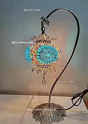 Mozaik Lambalar Sanat Dekoratif Ev Işıkları, Hediye Lamba El Yapımı Bakır TELKARİ - F-T-232 GÜMÜŞ KAPLAMALI taçlı olta