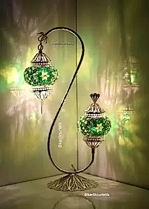 Hediyelik telkari el işi otantik  masa lambası lambader mozaik aydınlatma GÜMÜŞ