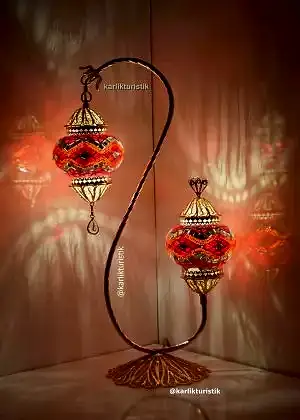 Hediyelik telkari el işi otantik  masa lambası lambader mozaik aydınlatma ALTIN