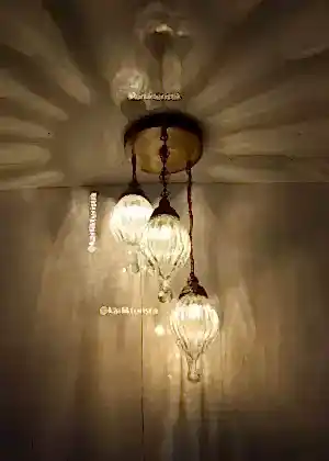 Avize Lamba Tavan Armatürü 3 lü damla  camlı  Dekoratif tarz Ev-Otel Avizesi, türk yapımı otantik aydınlatma