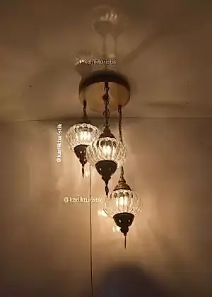 Avize Lamba Tavan Armatürü 3  pyrex camlı  Dekoratif tarz Ev-Otel Avizesi, türk yapımı otantik aydınlatma
