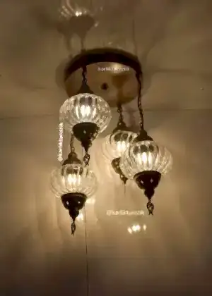 Avize Lamba Tavan Armatürü 4 Pyreks camlı  lazerli Dekoratif tarz Ev-Otel Avizesi, türk yapımı otantik aydınlatma