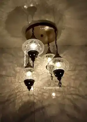 Avize Lamba Tavan Armatürü 4 osmanlı şefaf çatlak camlı  Dekoratif tarz Ev-Otel Avizesi, türk yapımı otantik aydınlatma