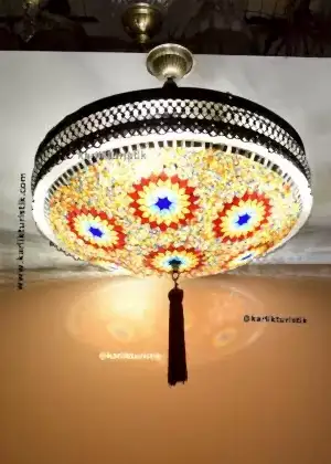 Türk Tavan Lambası,Mozaik Vitray 50cm derinlik Lambası,Otel Lambaları,Türk Tekli Askılı Lamba,