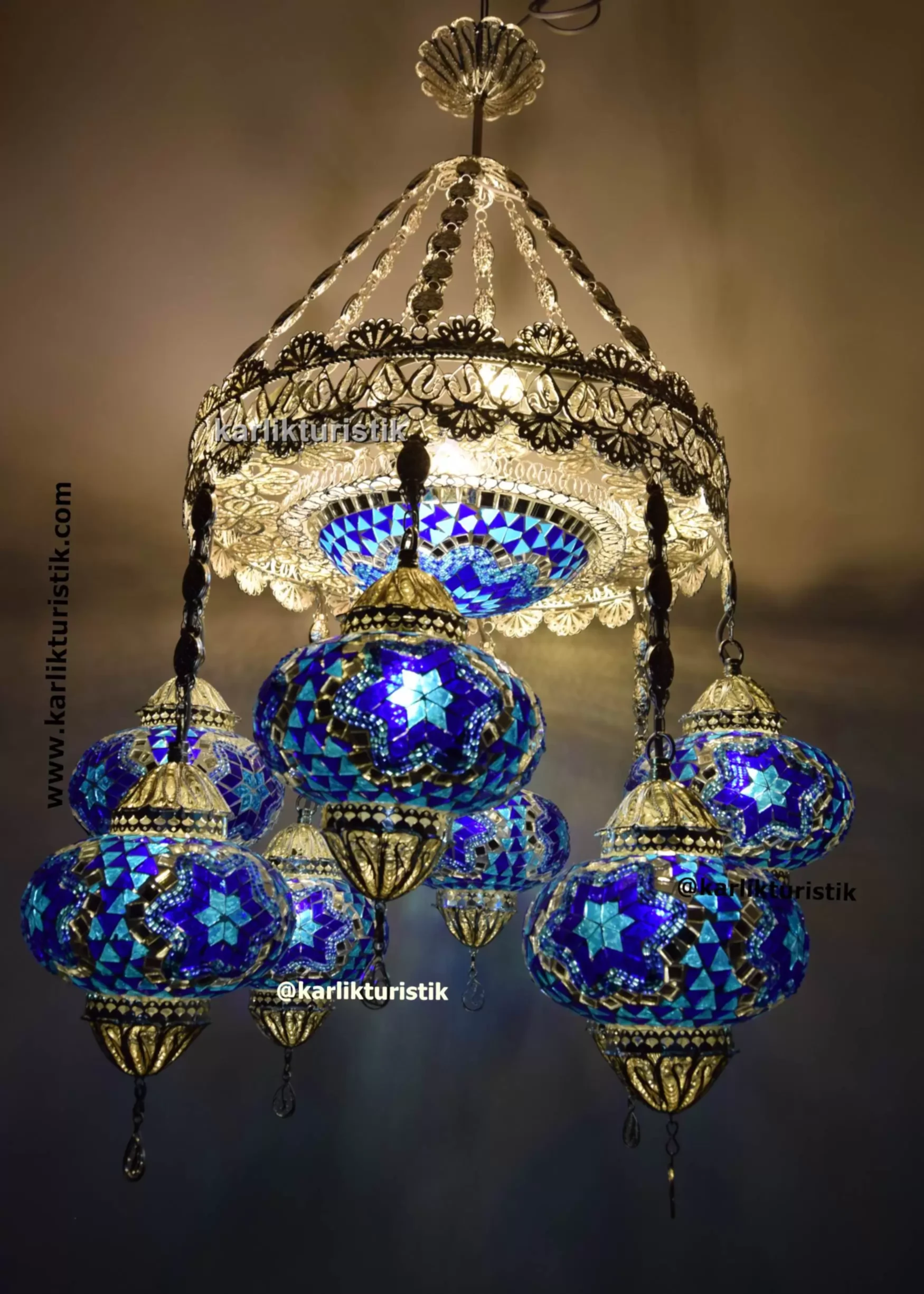 ev avizesi mozaik camlı sarkıt lamba gümüş kaplama bakır telkari avize 9