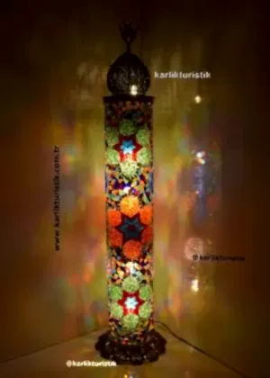 silindir mozaik lamba uzun ,kız kulesi lambası  ,galata kulesi şeklinde mozaik lambader el işi bakır telkari xlarge