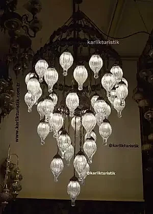 Oturma Odası Avize Türk esintili avize zarif bakır malzeme 41 üfleme cam telkari sanatı büyük sarkıt lambaları