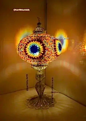 Büyük Boy Mozaik Masa Lambası – Gümüş Kaplama Bakır Telkari  Dekoratif Türk Lambası El Yapımı | Türkiye Üretimi