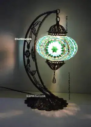 El Yapımı Hilal Masa Lambası – Otantik Türk Mozaik Sanatı 16 cm mozaik camlı telkari