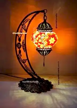 El Yapımı Hilal Masa Lambası – Otantik Türk Mozaik Sanatı 13 cm mozaik camlı telkari