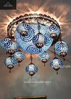 El Yapımı Mozaik Lamba Avizeler Ev Girişi ve Otel Girişi Aydınlatma Armatürü Benzersiz Büyük Özel Türk Lambası, Telkari Lamba, Sarkıt Lamba kodu: F-B-M-104