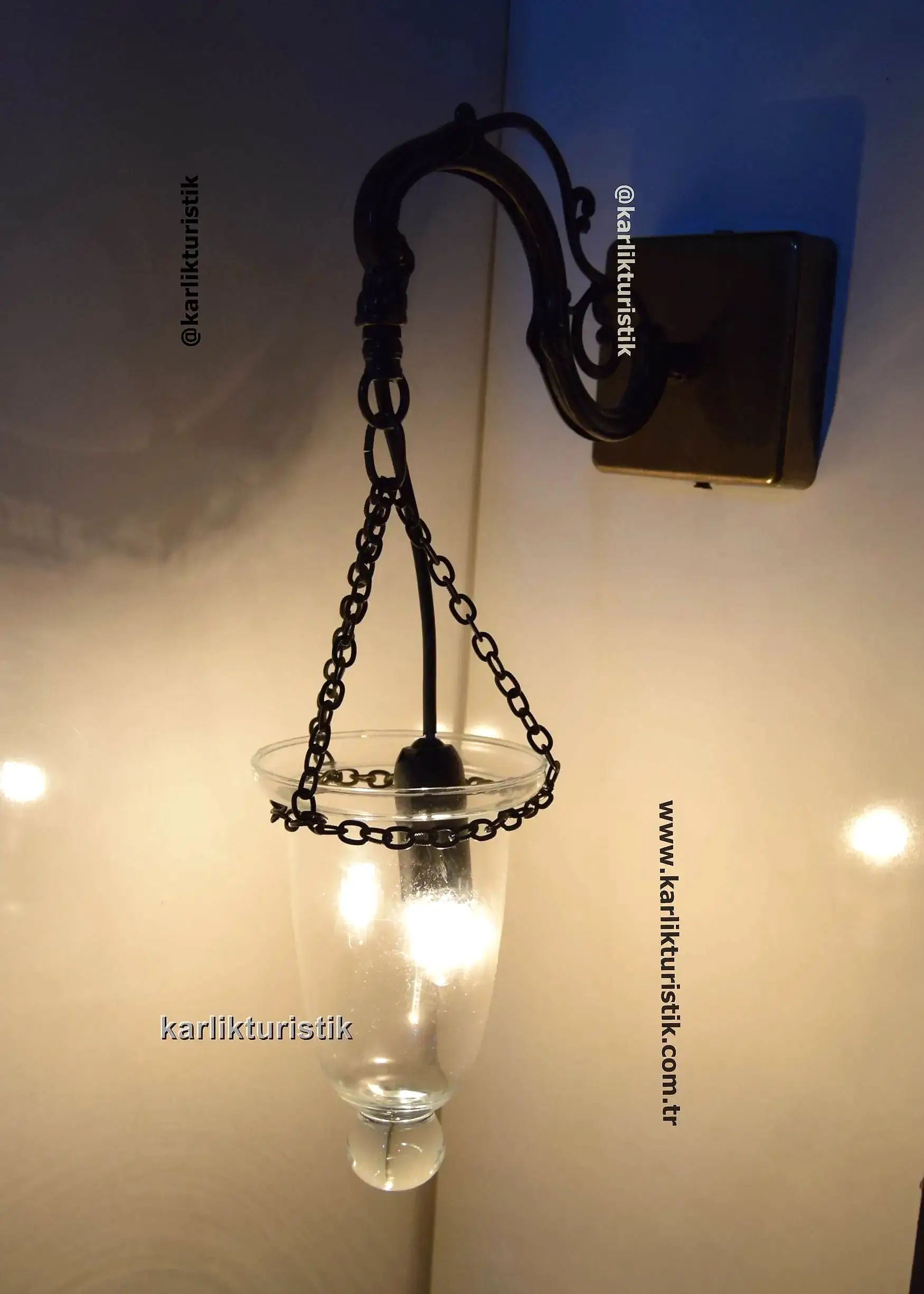 Osmanlı Kandil Formu Dekoratif Duvar Apliği – Antik Kaplama & Şeffaf Cam1