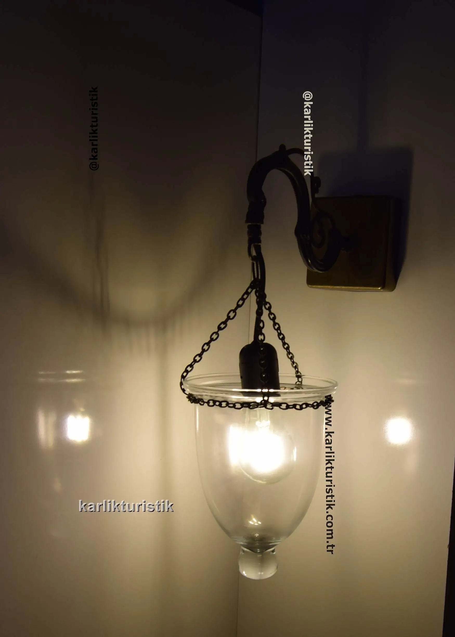 Karlık Turistik 18 Osmanlı Kandil Formu Dekoratif Duvar Apliği – Antik Kaplama & Şeffaf Cam büyük boy