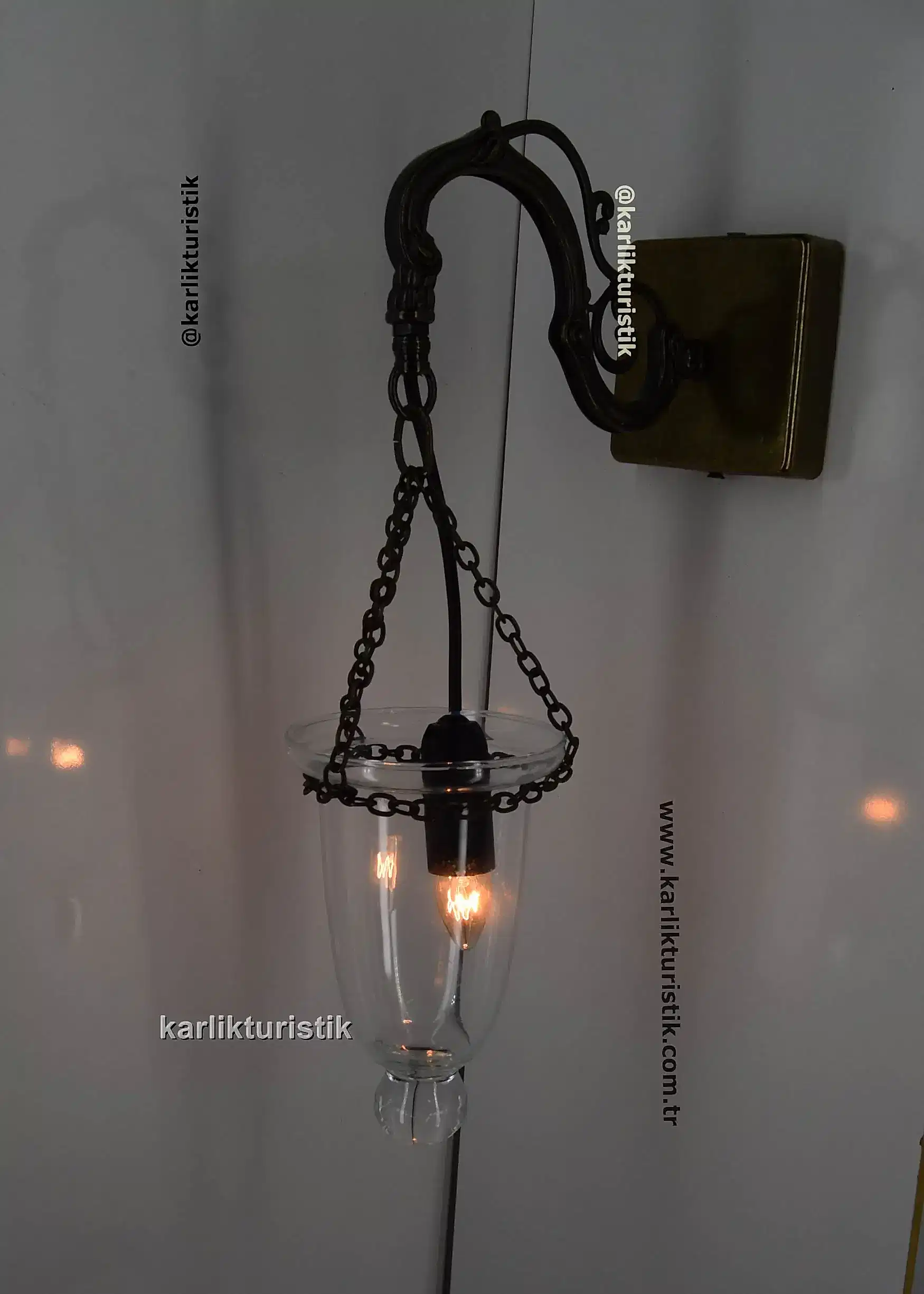 Karlık Turistik 16 Osmanlı Kandil Formu Dekoratif Duvar Apliği – Antik Kaplama & Şeffaf Cam normal boy