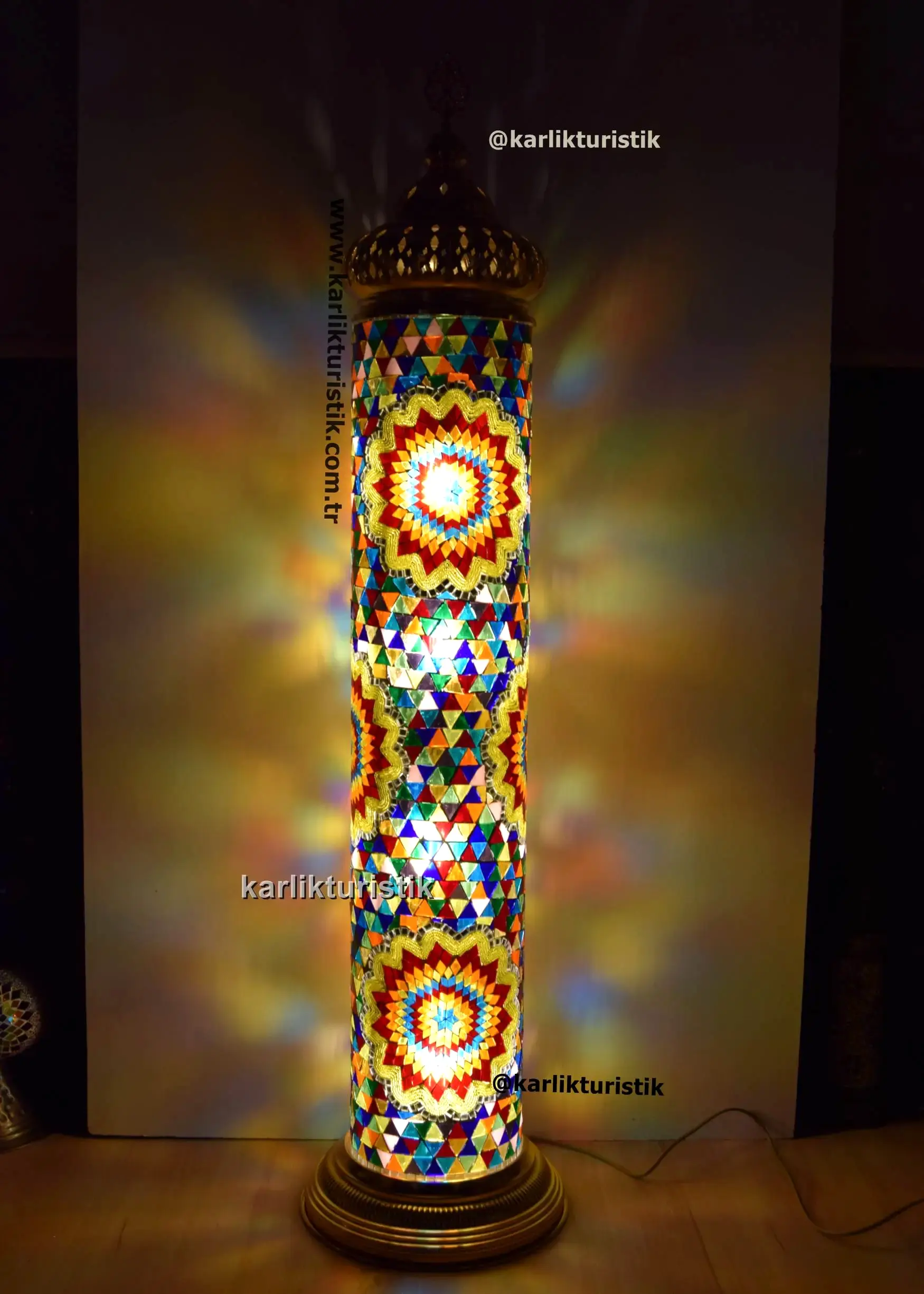 Karlık Turistik 8 Mozaik silindir lamba, mozaik zemin lambası, mozaik ayaklı lamba, mozaik Köşe Lambası abajur, XXLARGE Altın Kaplama