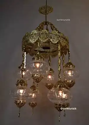 Lüks Altın Kaplama Otel Restorant Avizeleri  Geleneksel ve Ayrıcalıklı Tasarım Bakır Telkari sanat otantik şeffaf çatlak camlı  sarkıt lambalar