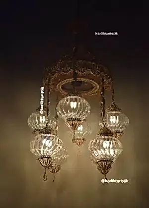 Lüks Altın Kaplama Otel Restorant Avizeleri  Geleneksel ve Ayrıcalıklı Tasarım Bakır Telkari sanat otantik pyrex camlı  sarkıt lambalar