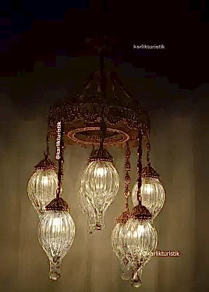 Lüks Altın Kaplama Otel Restorant Avizeleri  Geleneksel ve Ayrıcalıklı Tasarım Bakır Telkari sanat otantik üfleme camlı  sarkıt lambalar