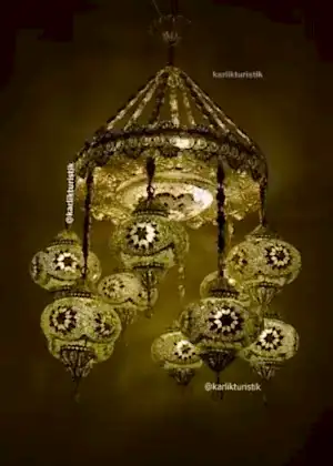 Ev Sarkıt Lambaları  Otel Avize Aydınlatma 10 mozaik cam Türk ışığı Bakır Telkari sanatı - F-B-M-102 Gümüş Kaplama