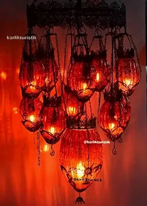 el yapımı dekoratif avize üfleme cam bakır telkari sanatı 11 cam türk yapımı otel, kafe, restorant aydınlatması kırmızı avize